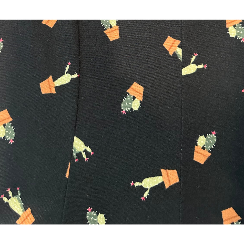 Banana Lemon Cactus Print Black Fit & Flare Dress - Picture 5 of 8